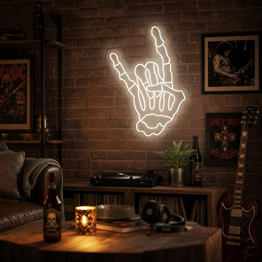 "Skjelett Skallehånd Som Lager Rock And Roll-Gest" Neonskilt