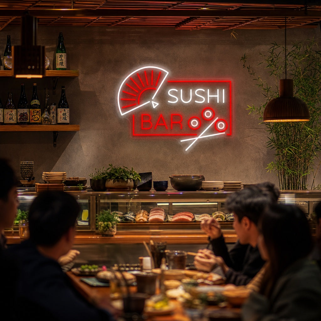 Sushi Bar Neonskilt, Japansk restaurantinnredning