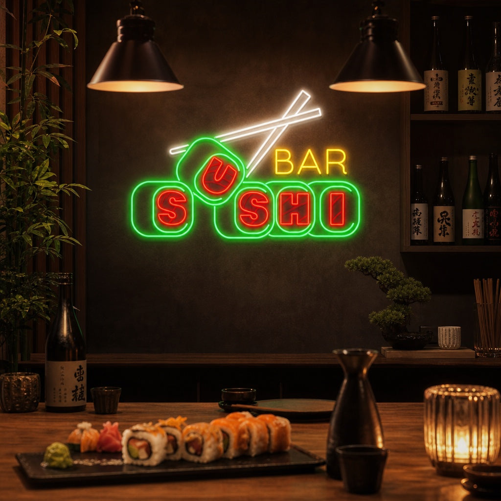 Sushi Bar Neonskilt, Japansk restaurantinnredning