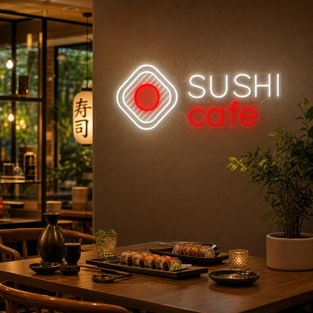 Sushi Cafe Neonskilt, Japansk restaurantinnredning