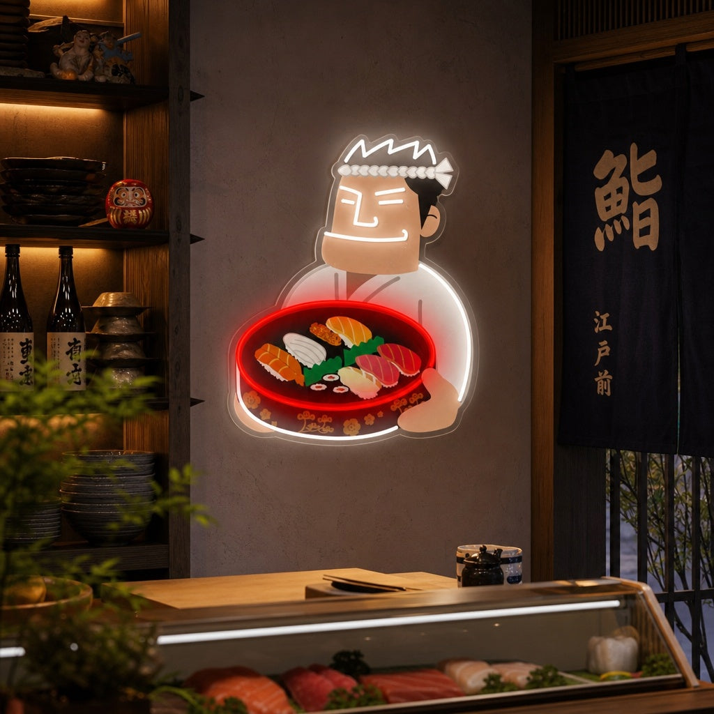 Sushi kokk Neonskilt, Japansk restaurantinnredning
