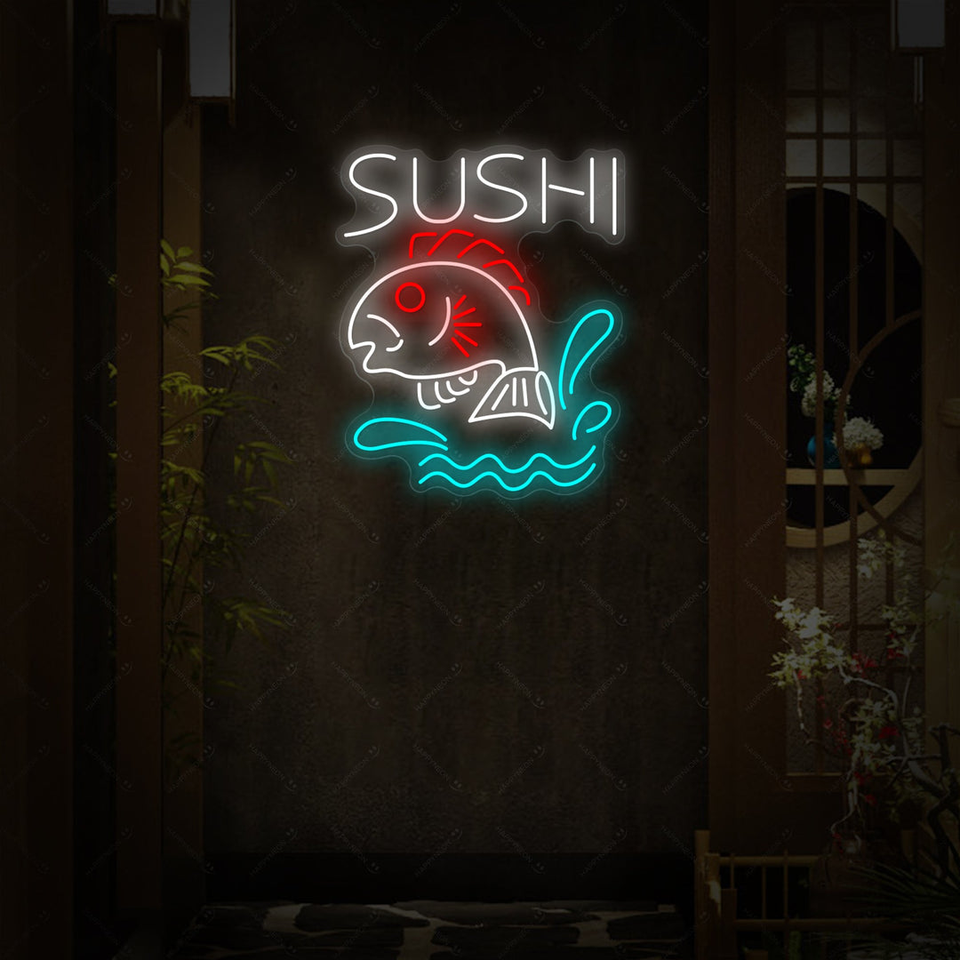 Sushi fiskebutikk Neonskilt, Japansk restaurantinnredning