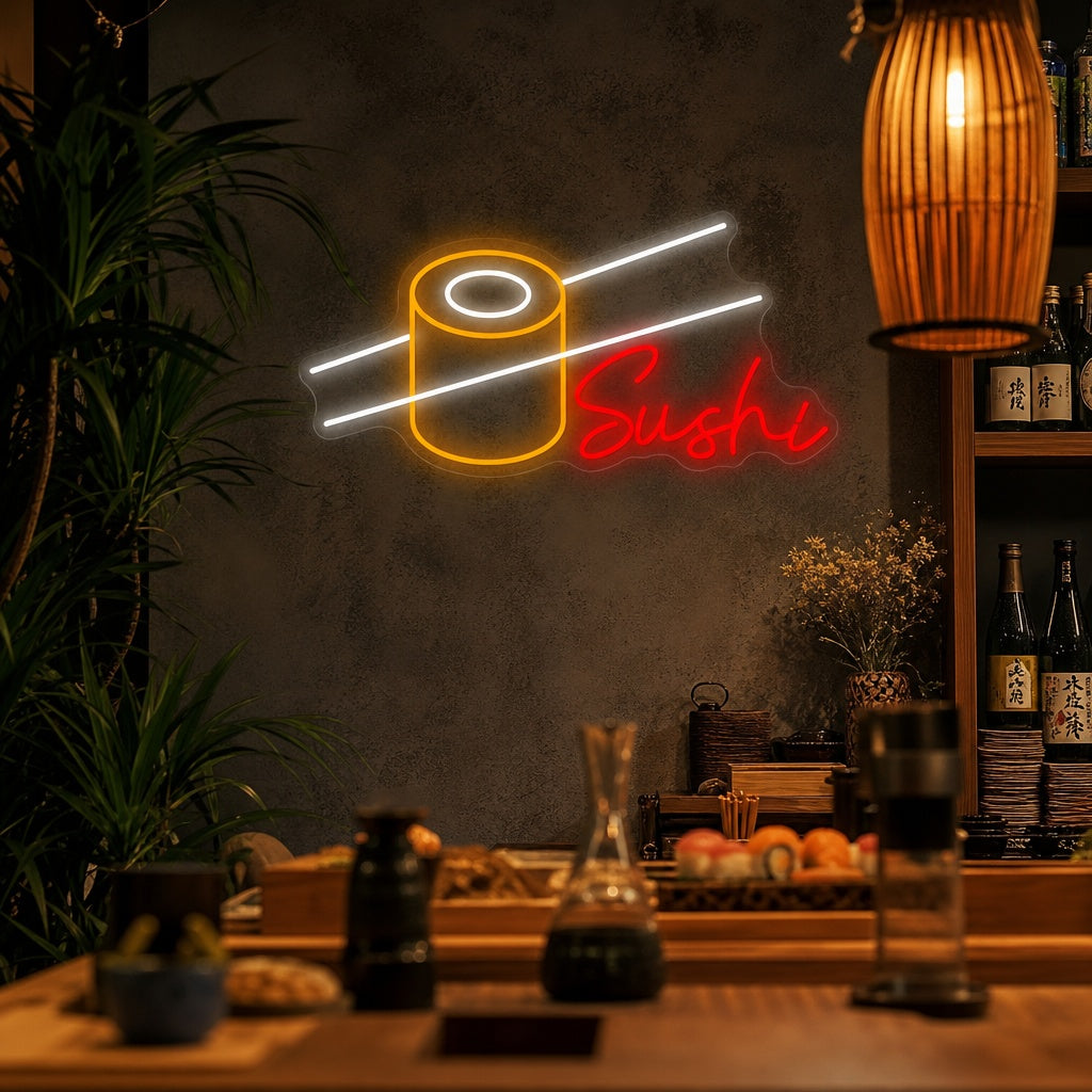 Sushi rulle Neonskilt, Japansk restaurantinnredning