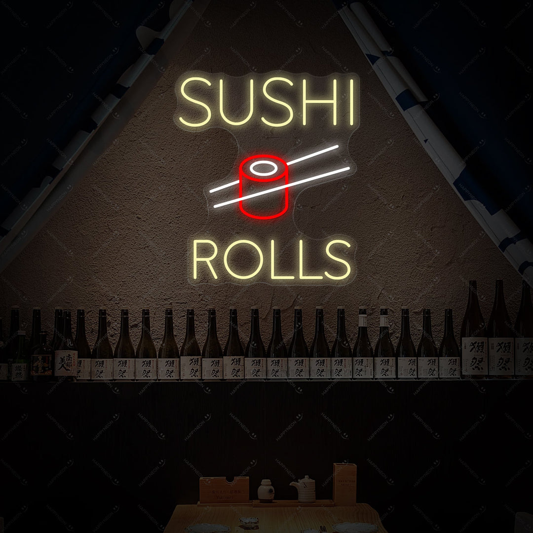 Sushi Rolls Neonskilt, Japansk restaurantinnredning