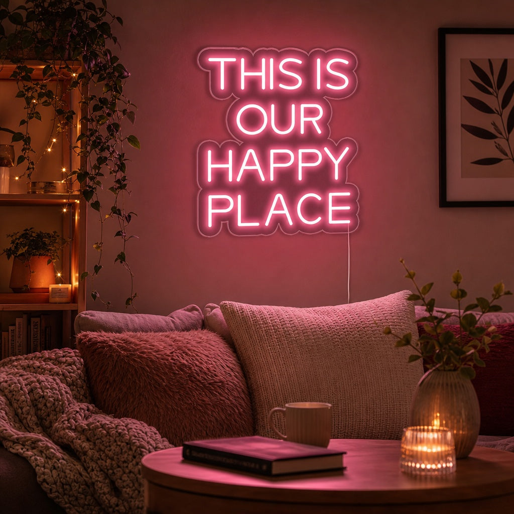 "This is Our Happy Place" Neonskilt
