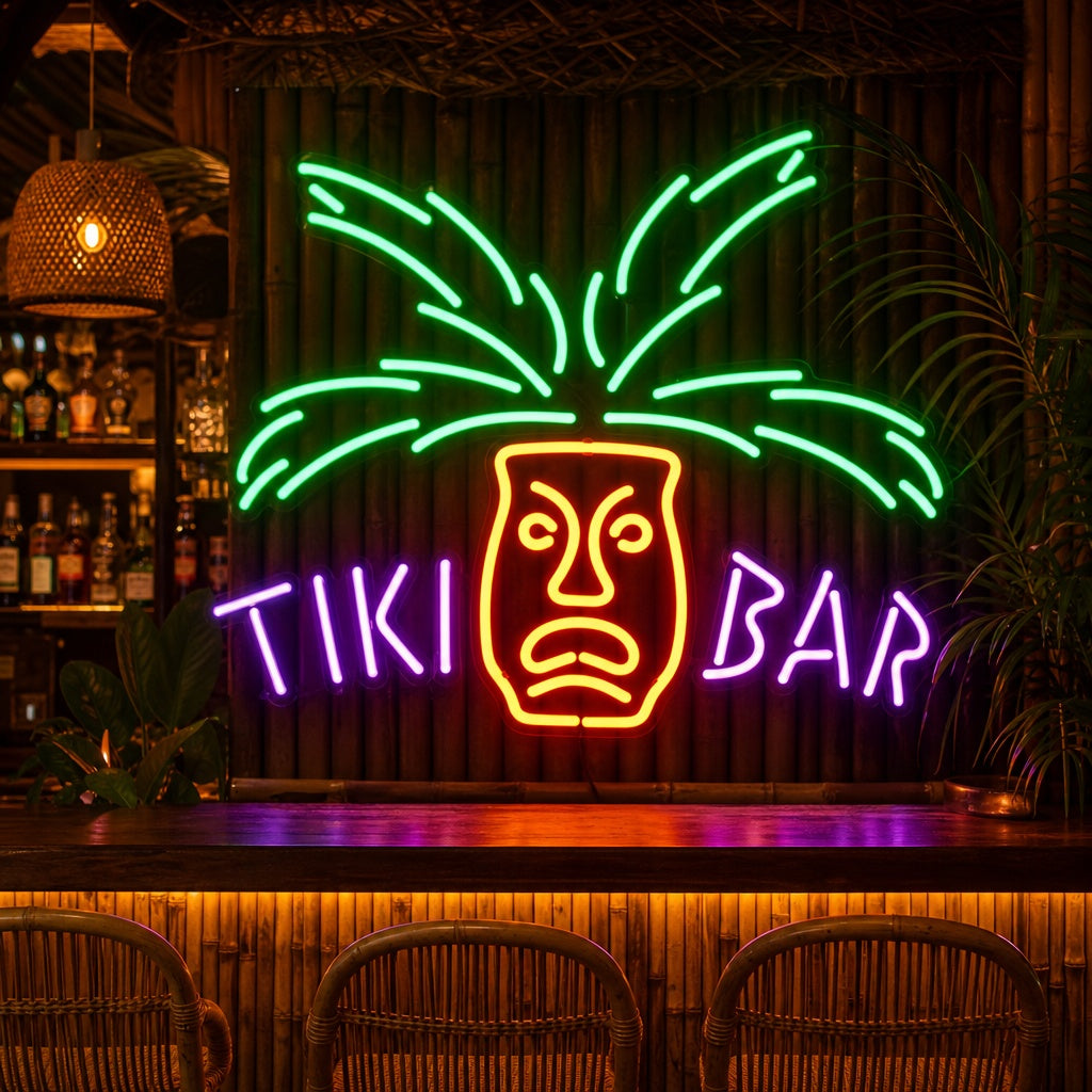 "TIKI Bar Paradise Palm Øl" Neonskilt