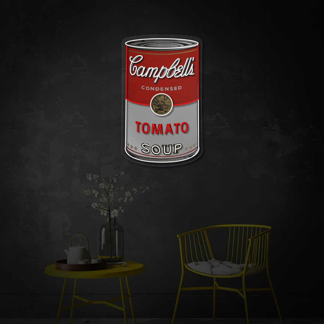 "Tomatsuppe kan, popkunst" UV-trykt LED-neonskilt