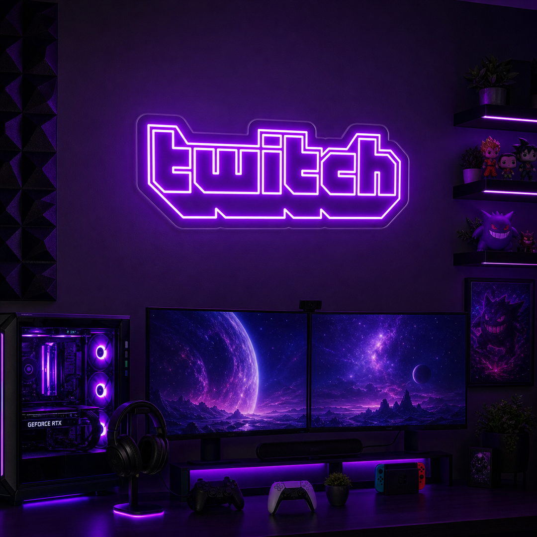 "Twitch, Spilldekor, Spillveggkunst" Neonskilt