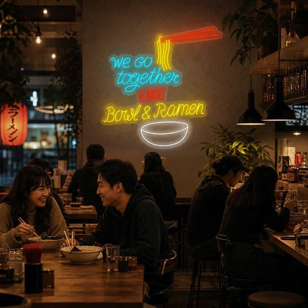 We Go Together Like Bowl And Ramen Neonskilt, Japansk restaurantinnredning