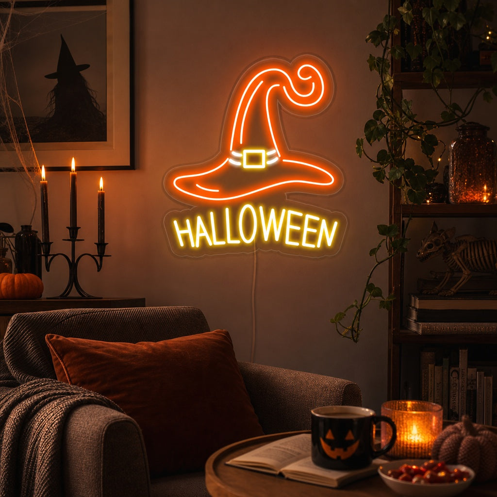 "Heksehatt, Halloween" Neonskilt