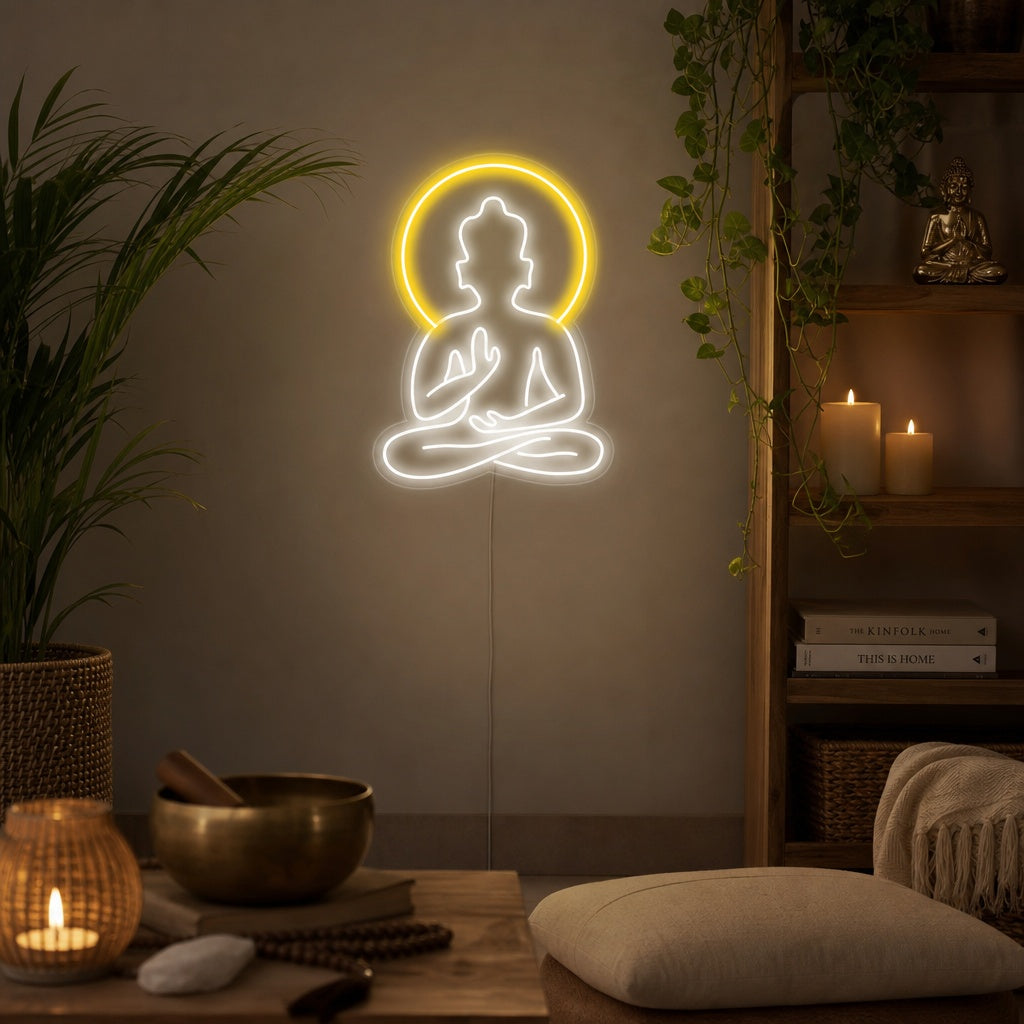 "Yoga Buddha, Yoga Veggkunst, Yoga Dekor, Yoga Innredning" Neonskilt