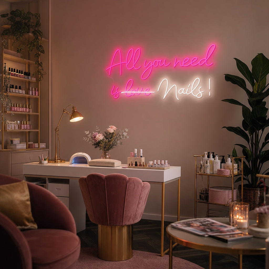 "All You Need Is Nails" Neonskilt