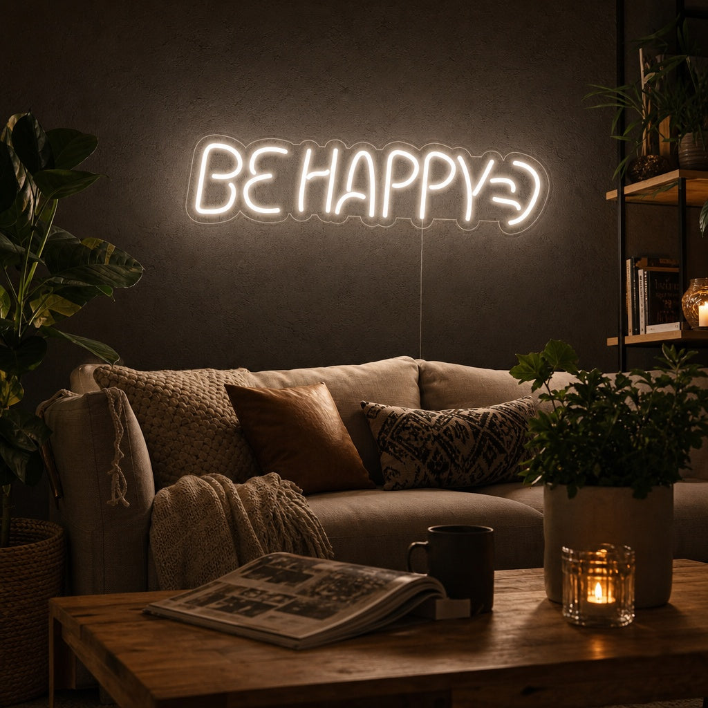 "Be Happy" Neonskilt