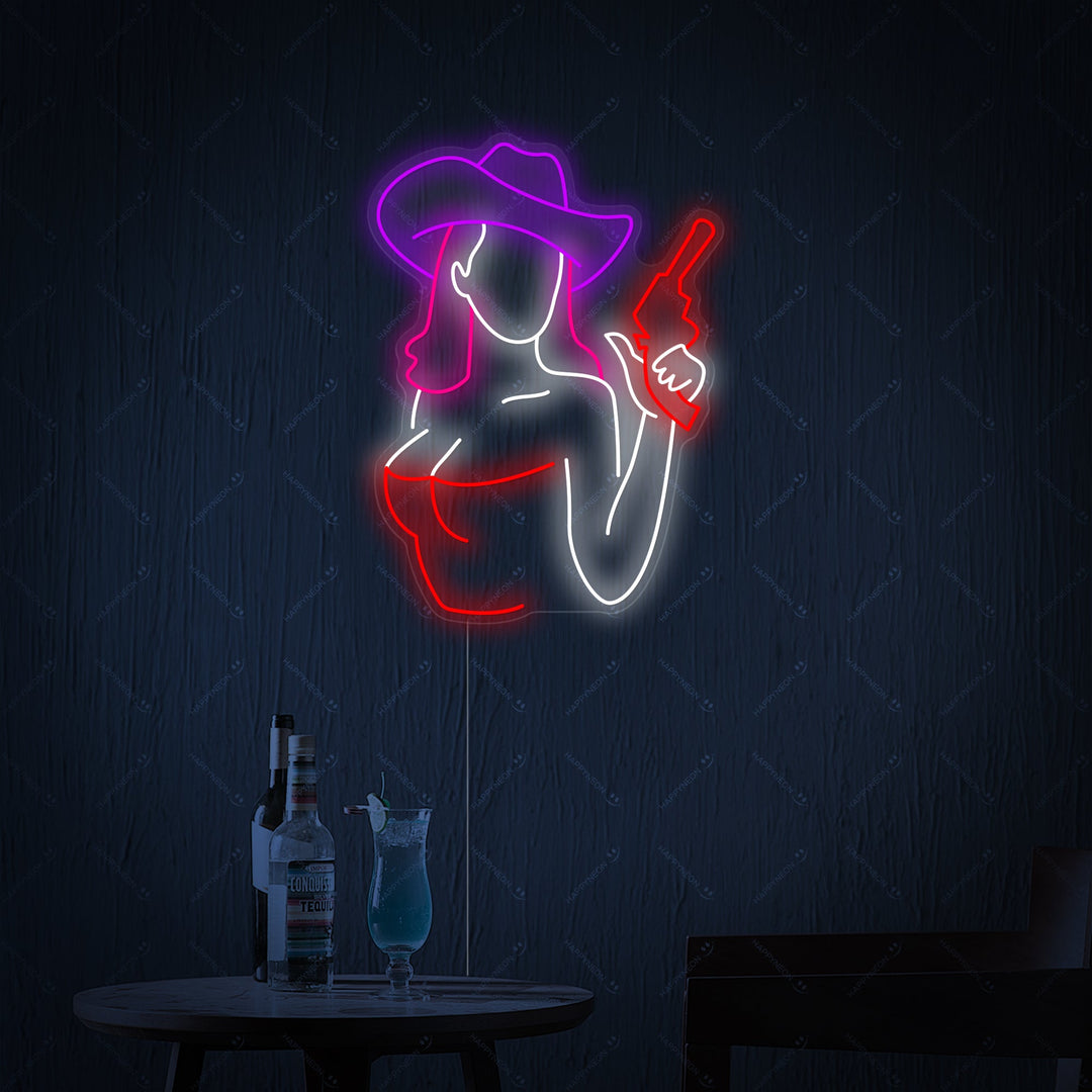 "Cowgirl Gun" Neonskilt