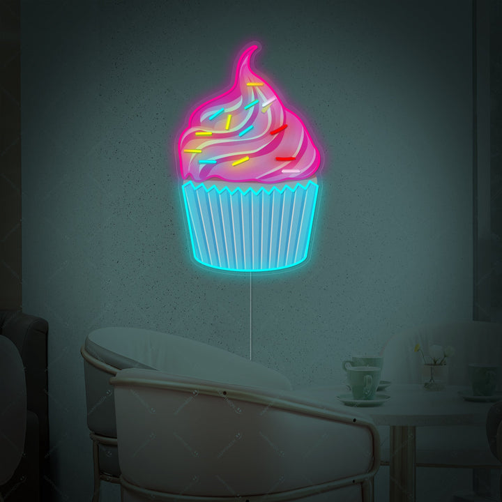 "Cupcake med fargerikt strø" Neonskilt