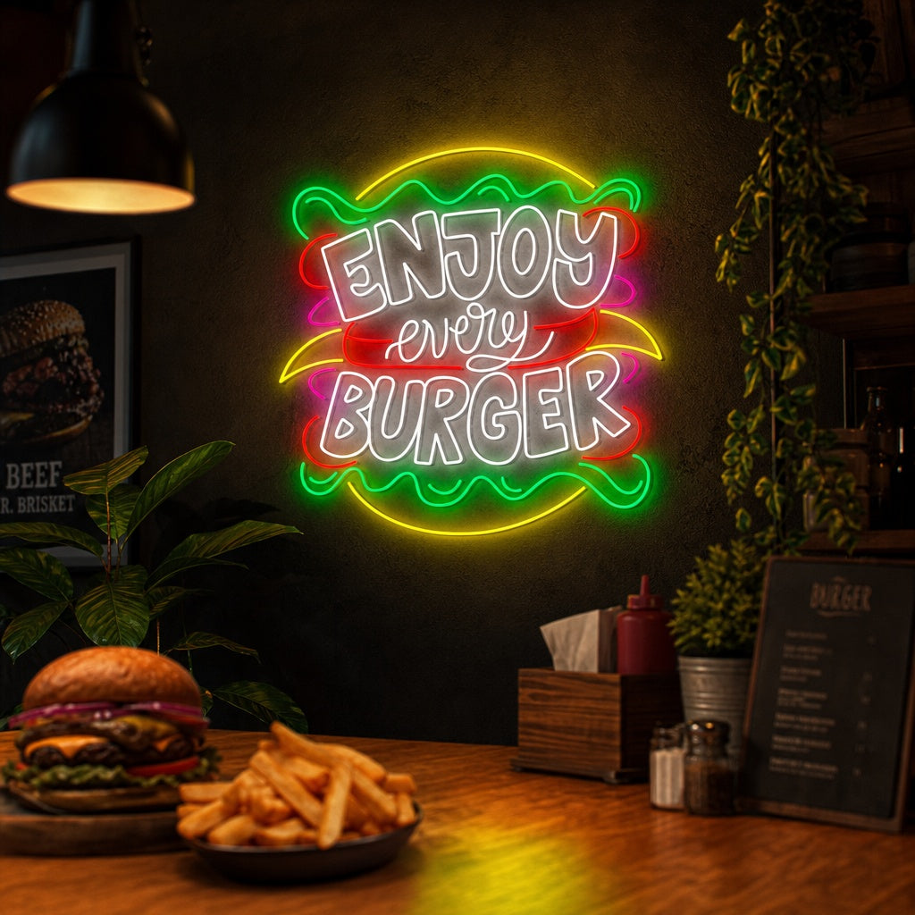 "Enjoy Every Burger" Neonskilt