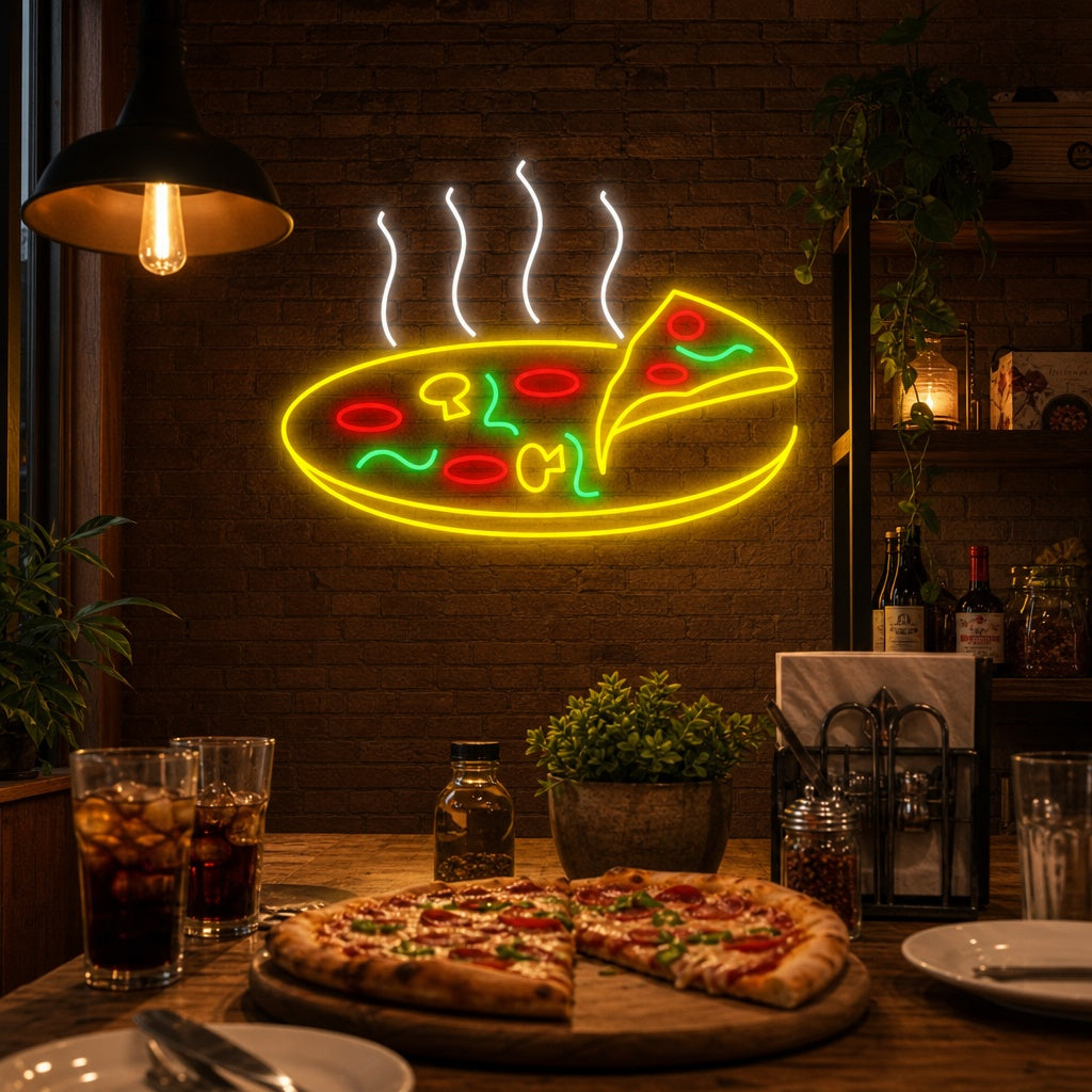 "Varm deilig pizza" Neonskilt