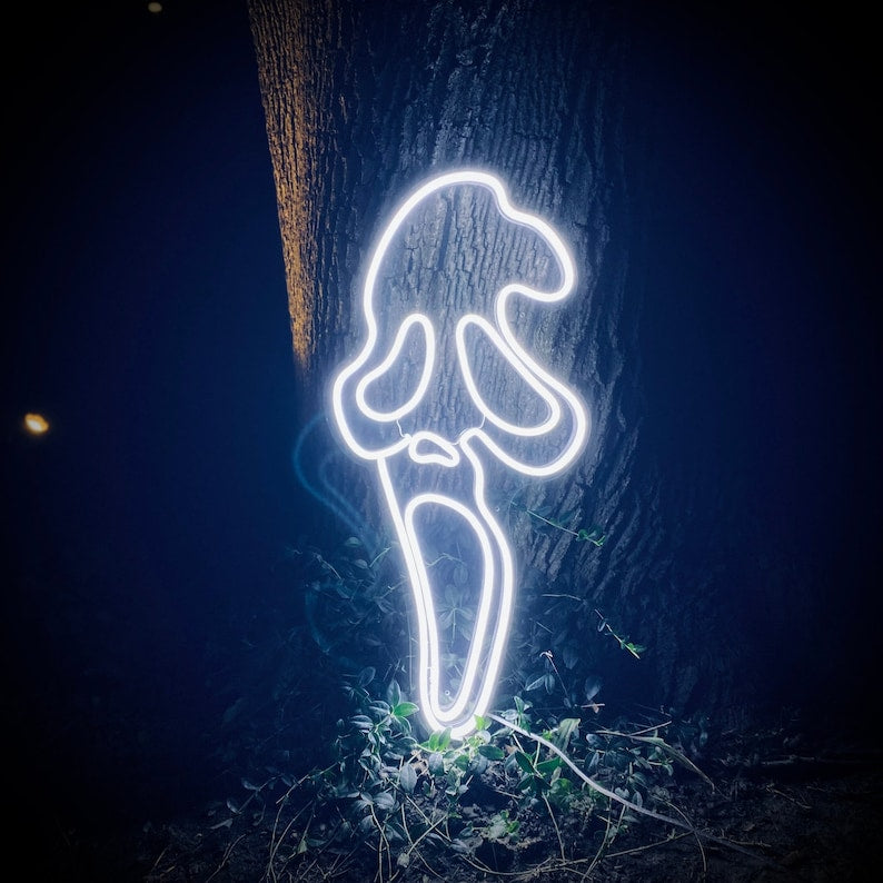 "Skrikende Spøkelsesansikt Halloween" Neonskilt