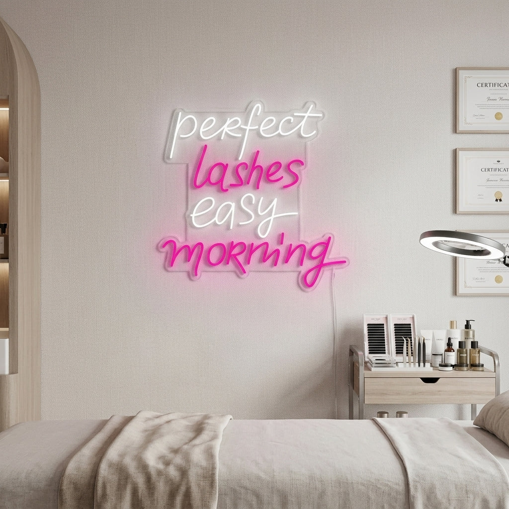 "Perfect Lashes Easy Morning" Neonskilt