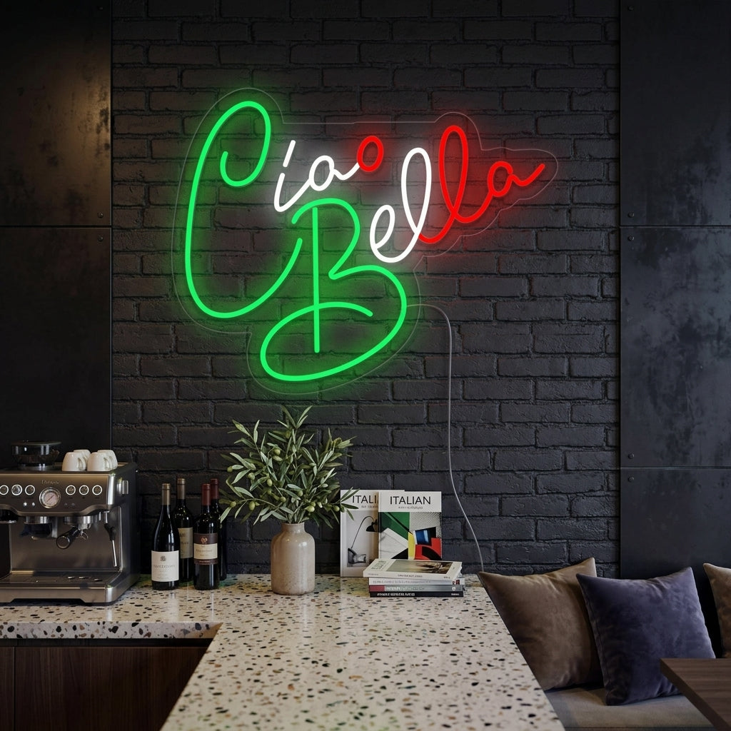 "Ciao Bella Hello Beautiful" Neonskilt