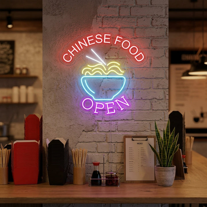 "Chinese Food Open, Nudler" Neonskilt