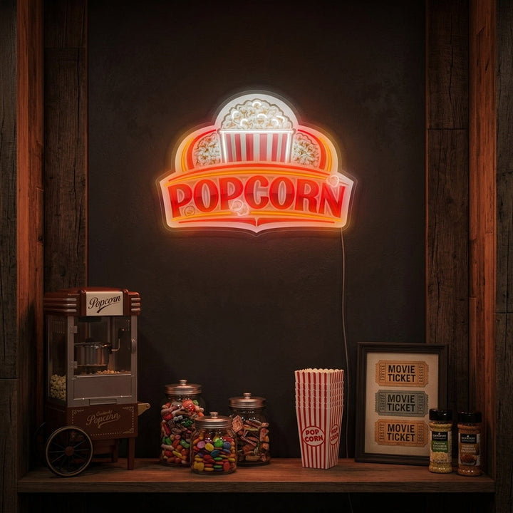 "Hjemmelaget saltet popcorn" Neonskilt