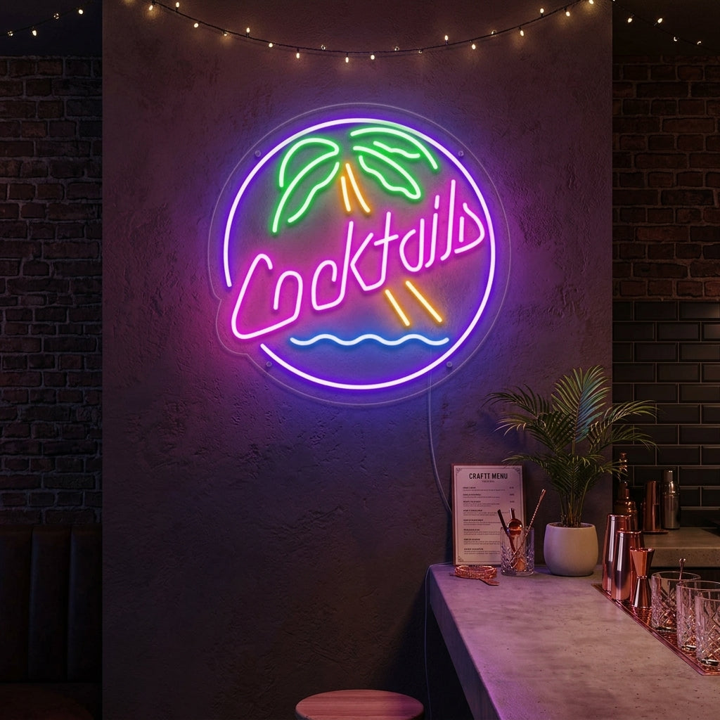 "Cocktails, Øl" Neonskilt