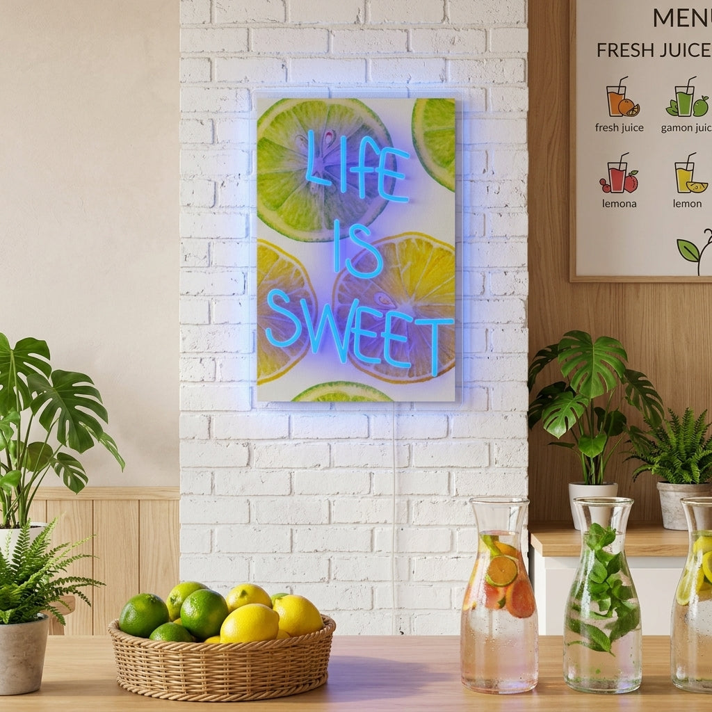 "Life Is Sweet with UV Print Background" Neonskilt