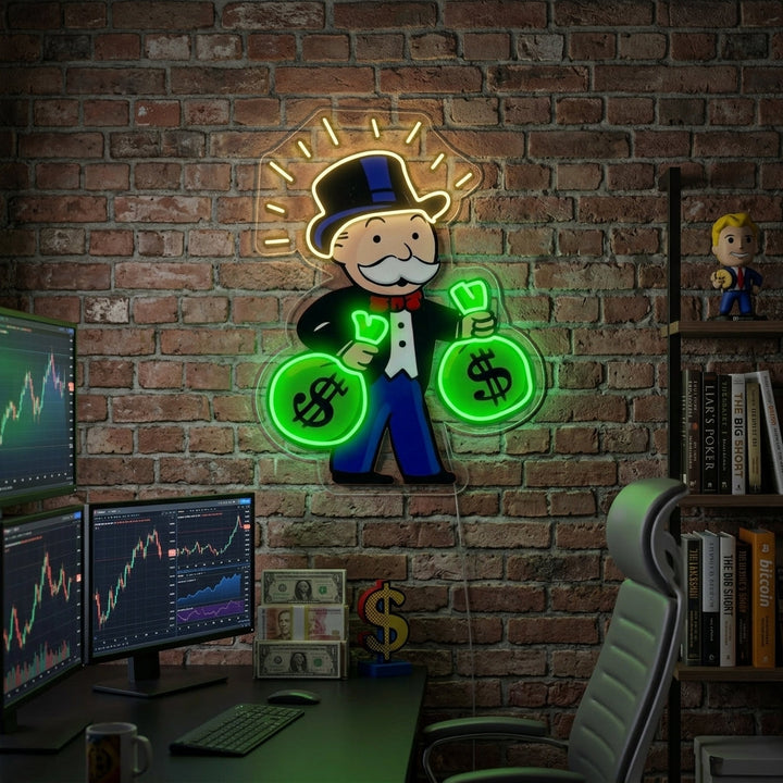 "Monopolmann Med Pengesekk" Neonskilt