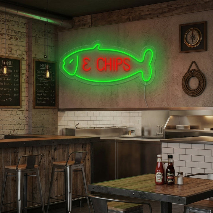 "Fish & Chips, fisk" Neonskilt