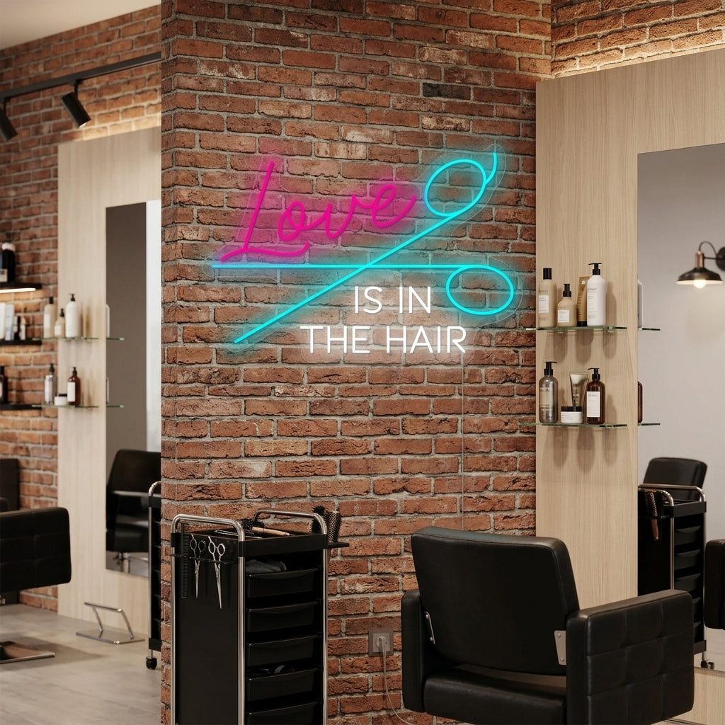 "Love Is In The Hair" Neonskilt