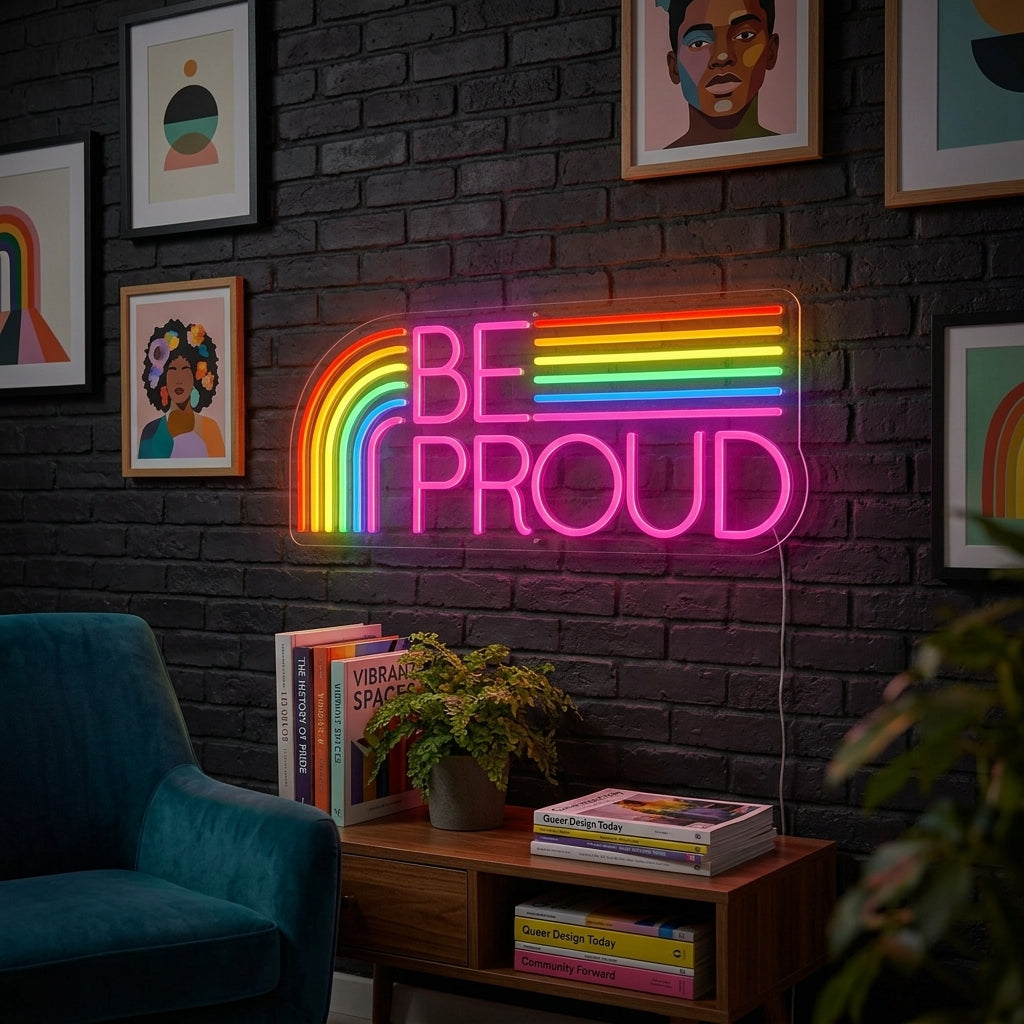 "LGBT Be Proud, Regnbue" Neonskilt