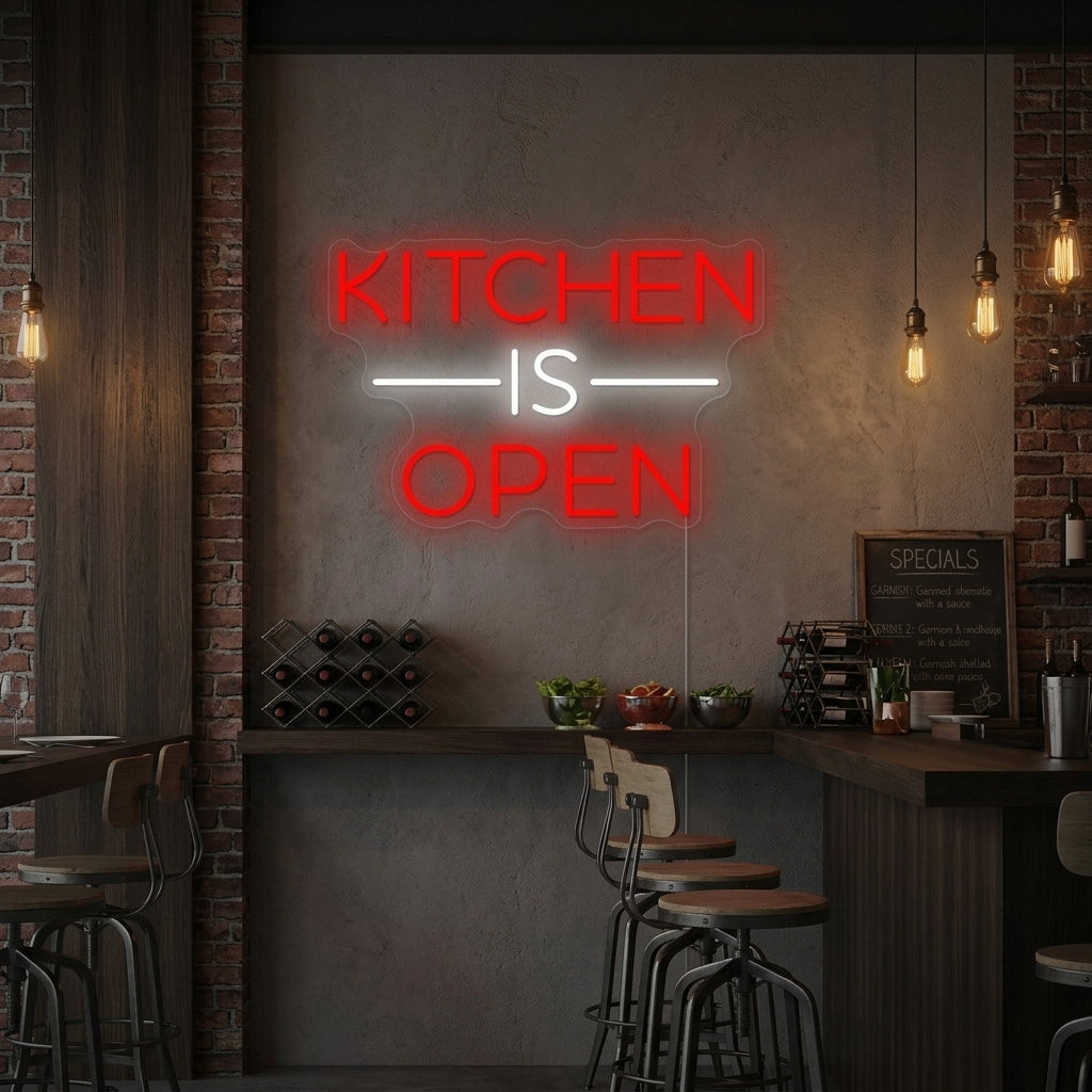 "Kitchen Is Open" Neonskilt