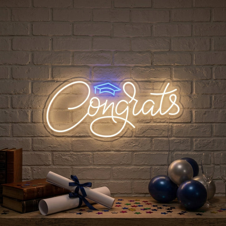 "Congrats Gratulerer Med Gradueringen" Neonskilt