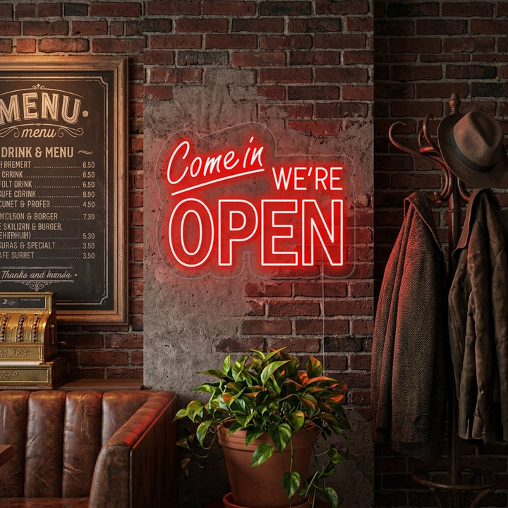 "Come In We Are Open" Neonskilt