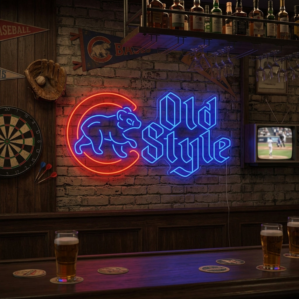 "Cubs Walking Bear Beer" Neonskilt