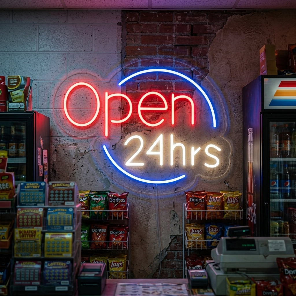 "Open 24 Hrs" Neonskilt