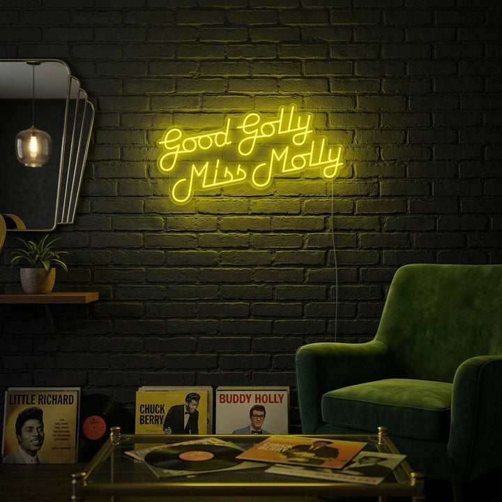 "God Golly Miss Molly Rockemusikk" Neonskilt