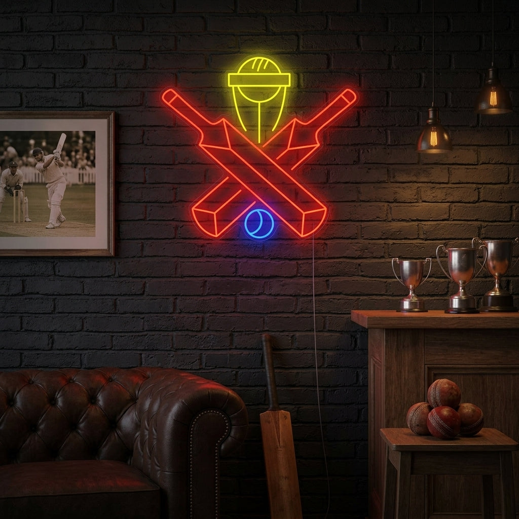 "Cricket Bat Ball Vinner" Neonskilt