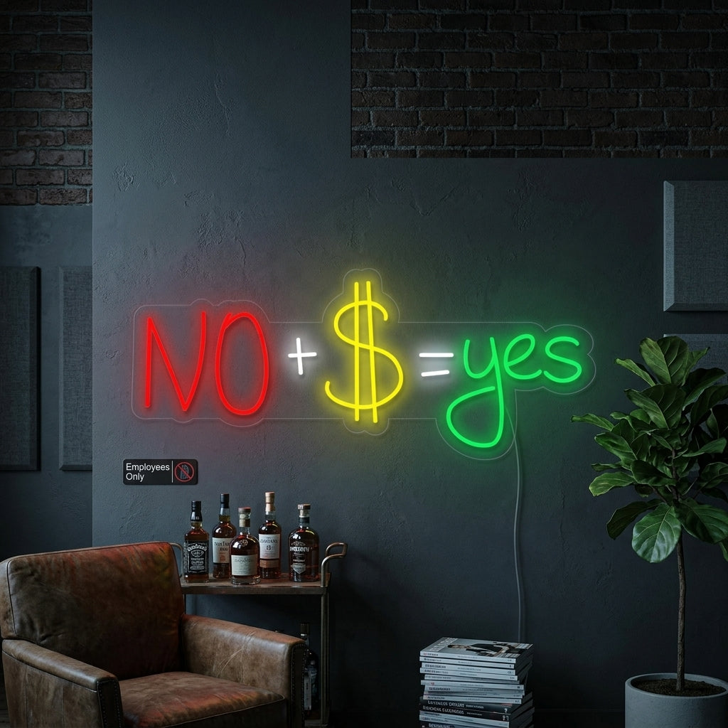"No + US Dollar = Yes" Neonskilt
