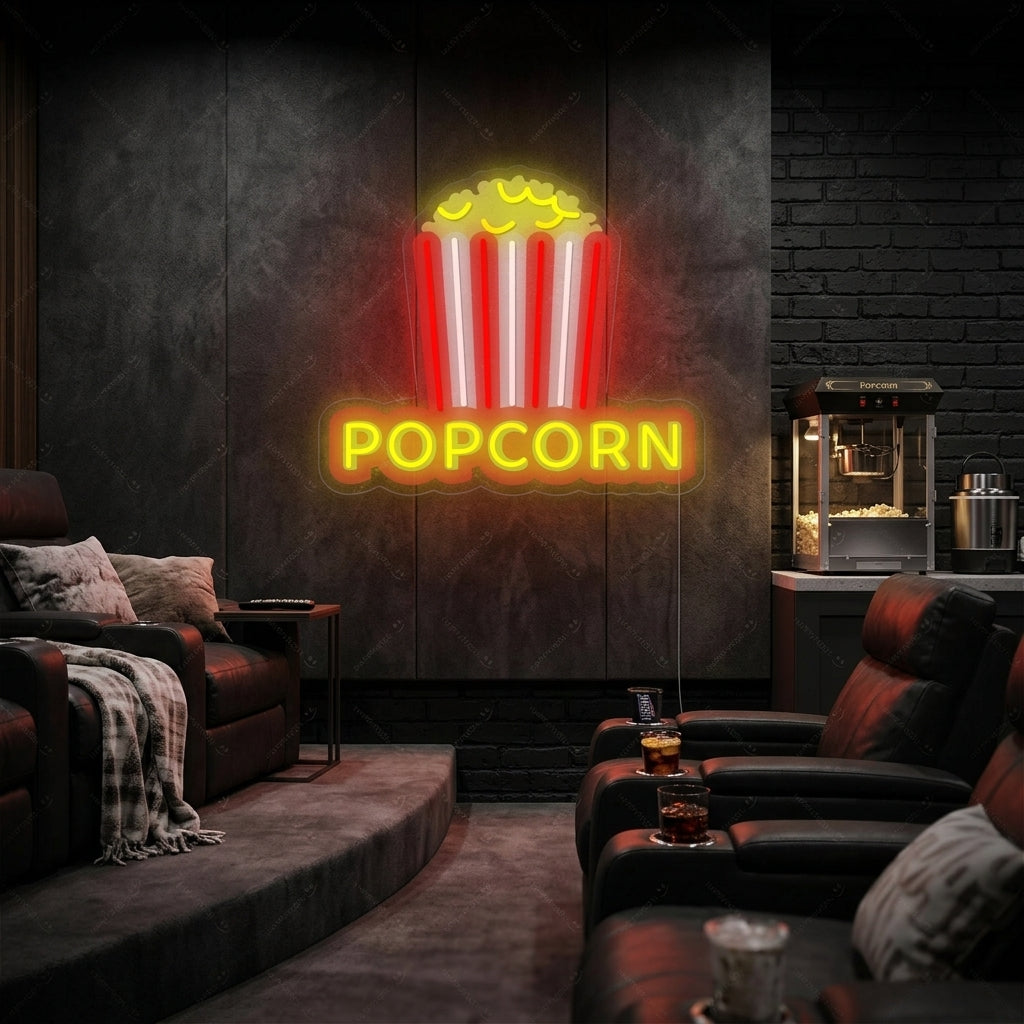 "Sprø popcorn" Neonskilt