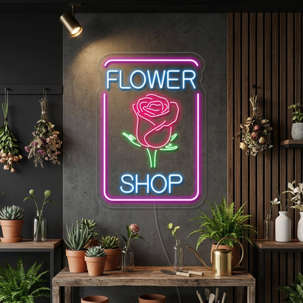 "rose, Flower Shop" Neonskilt
