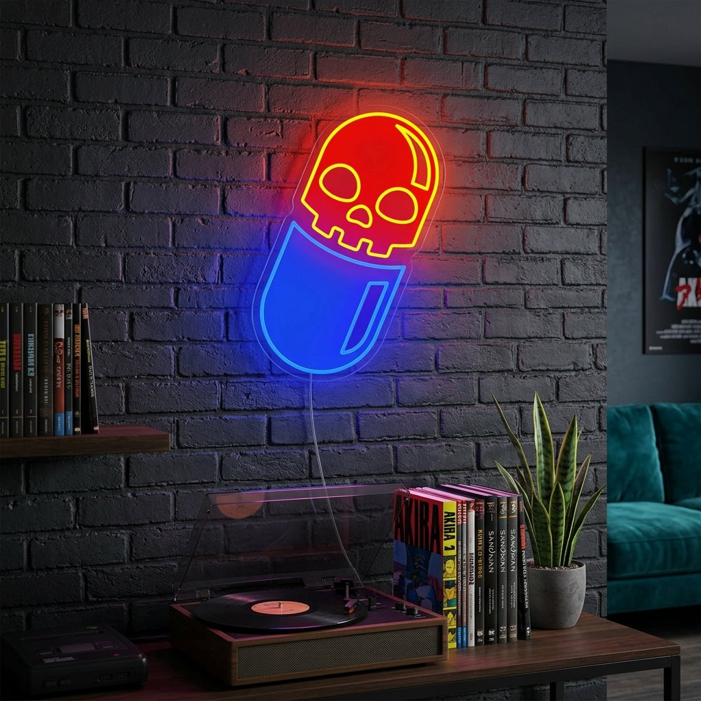 "Hodeskalle Pille UV-Trykk" Neonskilt