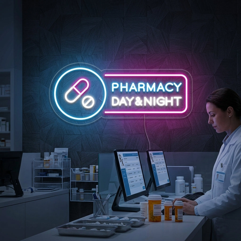 "Pharmacy Day Night" Neonskilt