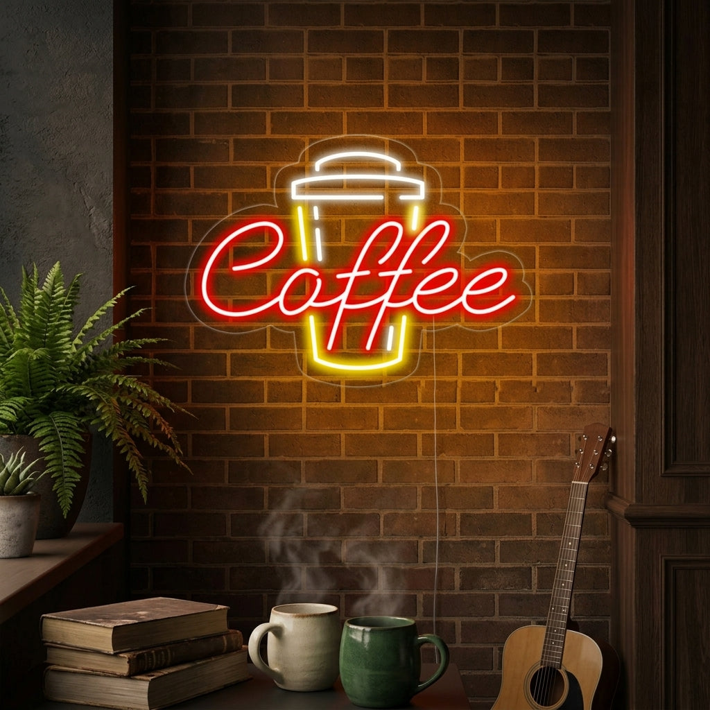 "Coffee, kaffekopp" Neonskilt