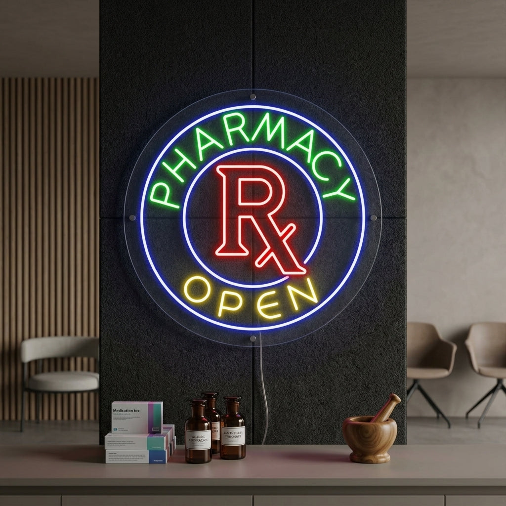 "Pharmacy Open" Neonskilt