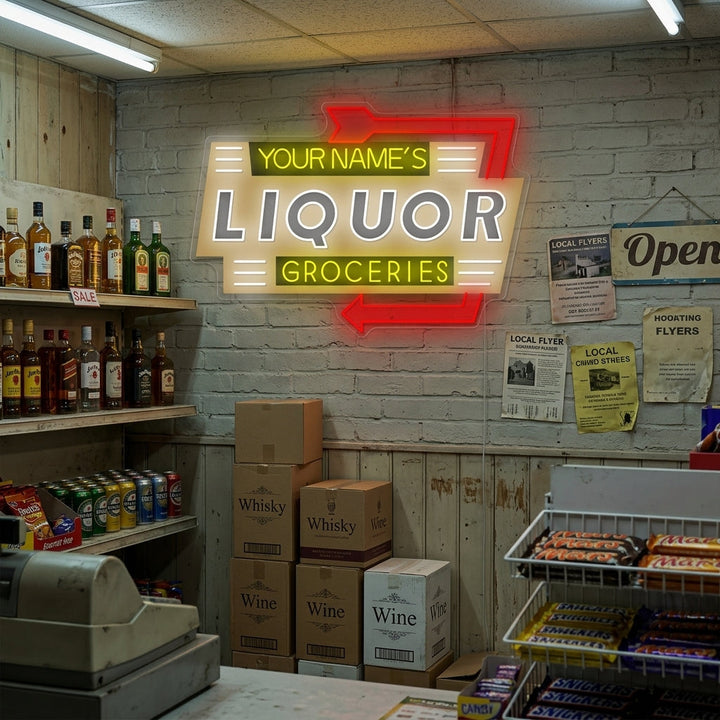 "Custom Liquor Groceries" Neonskilt