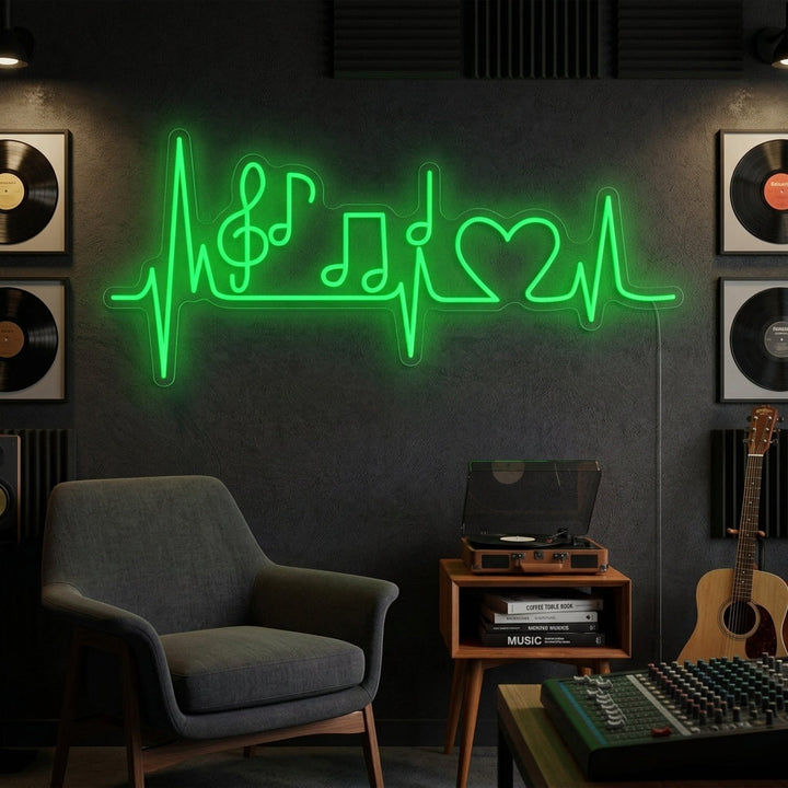 "Musikknote Og Pulserende Hjerte" Neonskilt