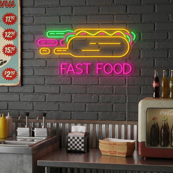 "Hot Dog hurtigmat" Neonskilt