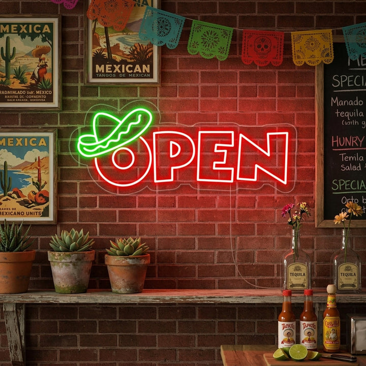 "open, Meksikansk mat" Neonskilt